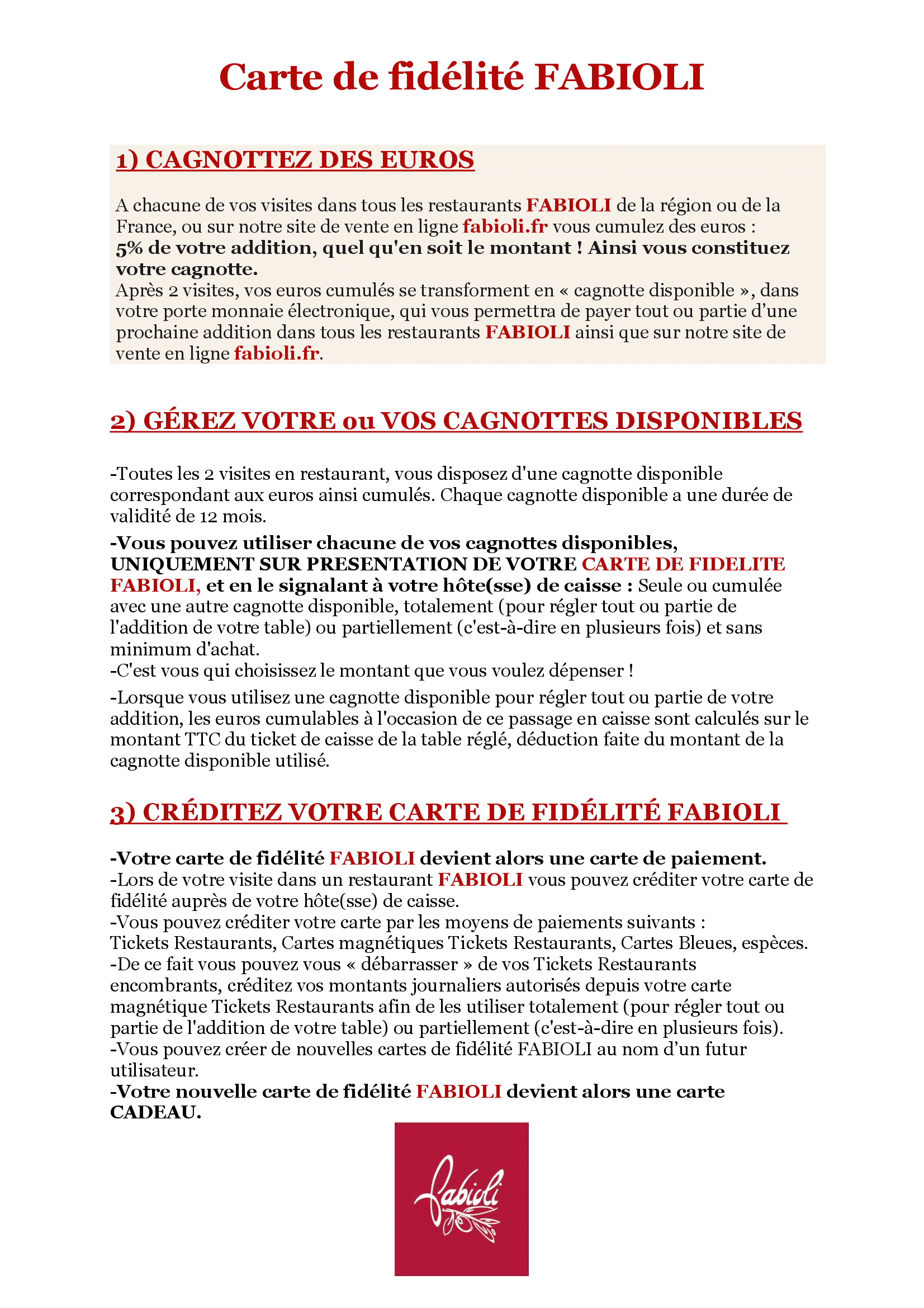 Visuel du programme de carte de fidélité Fabioli
